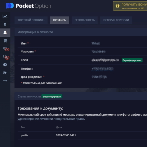 Как настроить или удалить профиль в Pocket Option