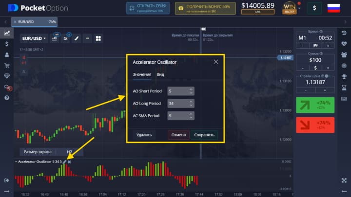 как настроить индикаторы покет опцион