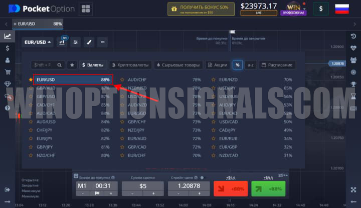 выбор валютной пары у брокера бо