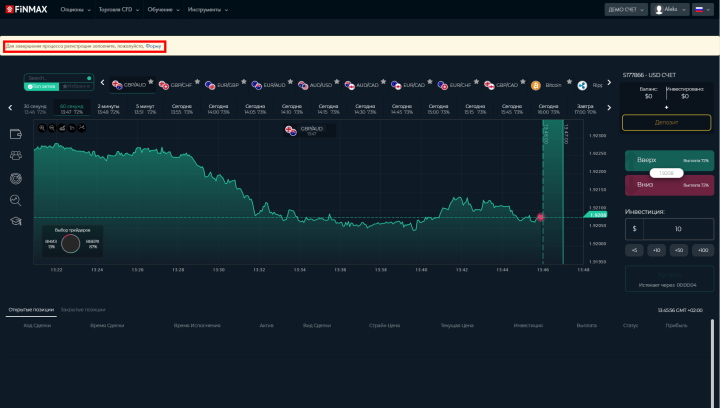 Оповещение брокера FiNMAX