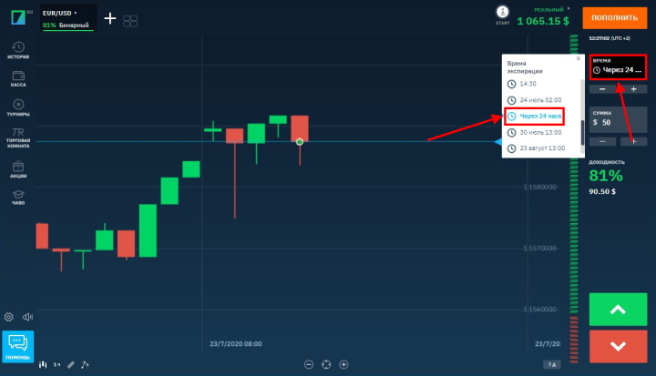 Экспирация 24 часа у брокера Binarium