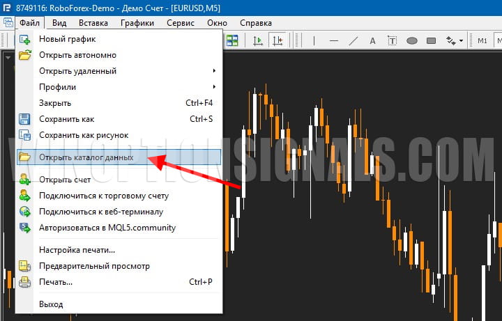 открыть каталог данных mt4