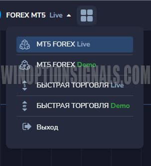 список учетных записей в Forex MT5 от PocketOption