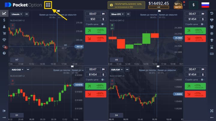 4 графика в одном окне pocket option