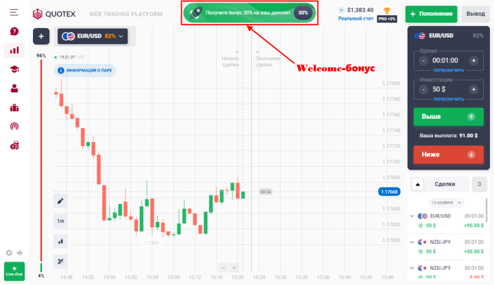 welcome бонус quotex
