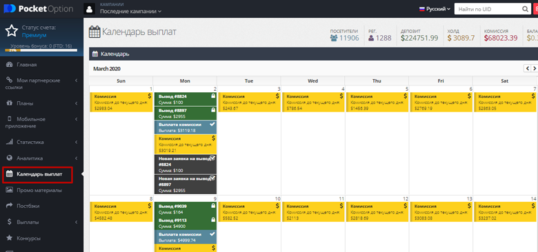 Календарь выплат
