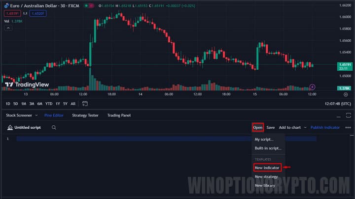 окно редактора pine в trading view