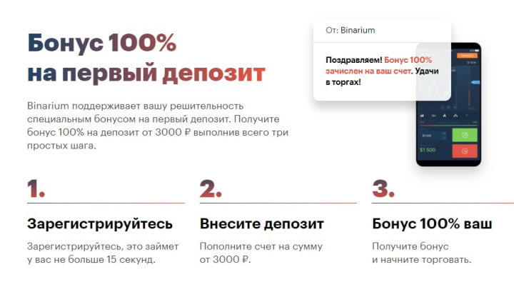 бонус 100% Бинариум