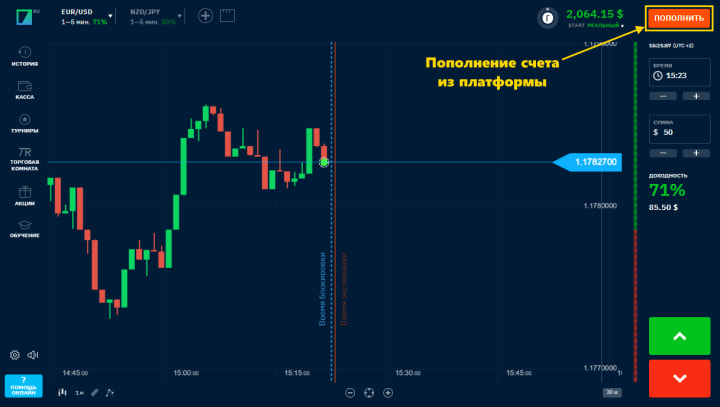 пополнить счет на платформе бинариум