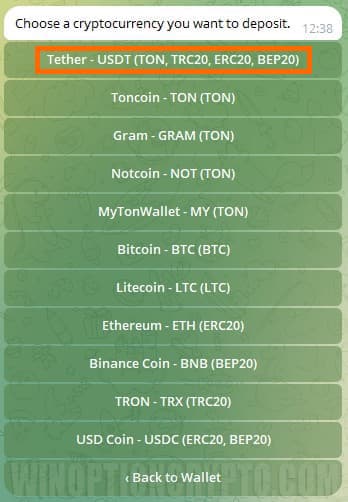 выбор криптовалюты для пополнения криптокошелька 