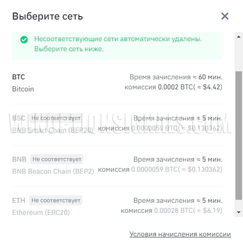 сети btc для вывода