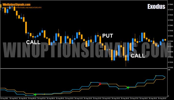 Пример покупки опционов по сигналам индикатора Exodus