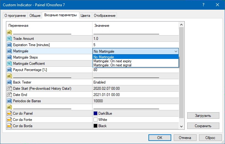 Настройка Мартингейла индикатора IOnosfera