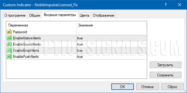 настройки индикатора Noble Impulse Indicator