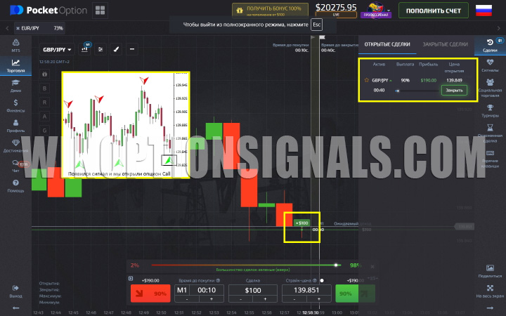 Опцион Call по One Minute Profit Signal