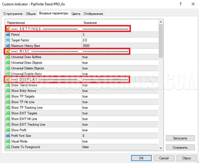 настройки pipfinite trend pro