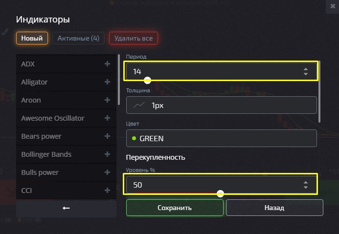 Настройки RSI