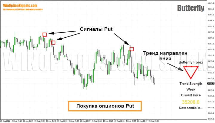 Покупка опционов Put по стратегии Butterfly