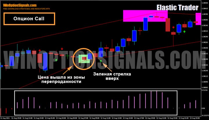 Покупка опциона Call по стратегии дли бинарных опционов Elastic Trader